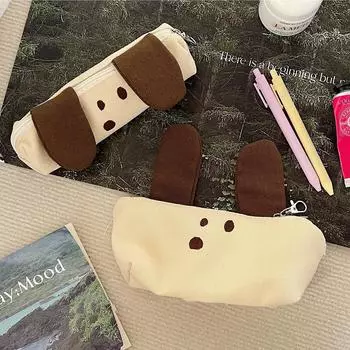 Cute Dog Zipper Pencil Bag Creative Large-capacity Stationery Case Multi-function Canvas Storage Bag Student School Supplies