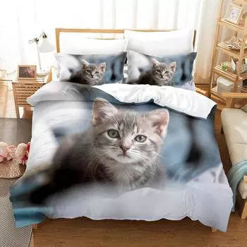 Cute Dogs Cats Bedding Set Lovely Puppy Husky Animals King Size Duvet Cover Set with Pillowcase For Kids Adults Birthday Gift EU Single 135x200cm