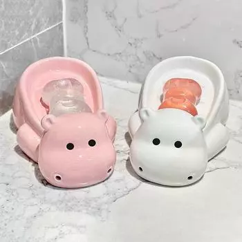 Cute Drain Soap Shelf Cartoon Ceramic Soap Dish Durable Hippo Soap Box Toilet Style 2