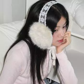 Милые наушники с кружевным бантом, плюшевые, зимние, теплые, складные, женские, головные уборы, беруши, защита от холода, повязка для волос, чехол для наушников