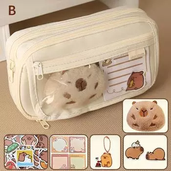 Cute Fabric Pencil Case Kawaii Large Capacity Capybara Zipper Kids Bag Children S Pen Pouch School Supplies Gift