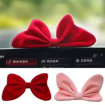 Cute Fashion Red Bow Car Ornaments Light Luxury Style Suede Fabric Car Interior Decoration Kawaii Car Accessories Auto Styling