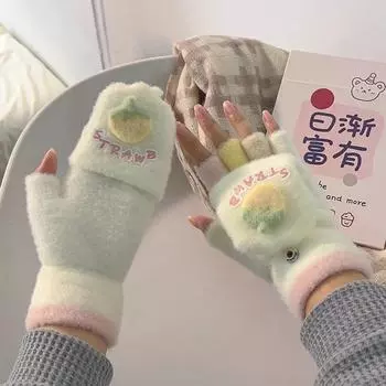 Cute Female Touch Screen Split Finger Warm And Velvet Dopamine Colored Gloves белый