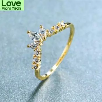 Милое женское кольцо с белым кристаллом и камнем, тонкое обручальное кольцо из желтого золота для женщин, обручальное кольцо с короной королевы любви 10