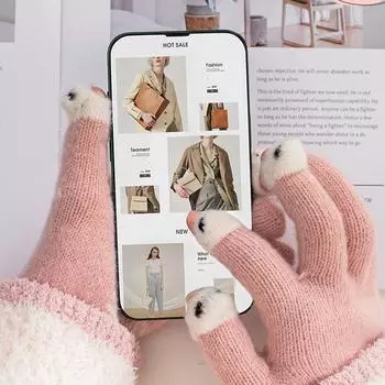 Милые перчатки без пальцев, шерстяные креативные теплые зимние офисные трикотажные сенсорные перчатки для катания на лыжах и езды на велосипеде эластичные