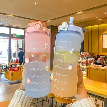 Cute Fitness Jugs Large Capacity Straw Mug Portable Drinking Cups Sports Gym Tumbler 1.5L Water Bottle With Time Scale For Girl Without Sticker