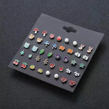 Cute Flower 20Pairs/set Fruit Animals Combination set Stud Earrings 17*17cm