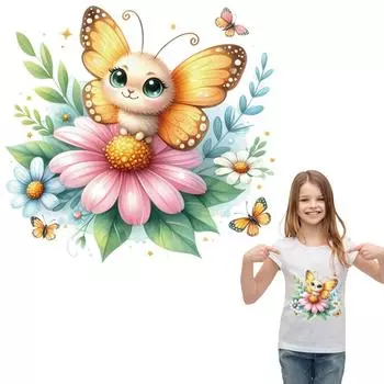 Милые цветы, термонаклейки, бабочки, новые термонаклейки для одежды, самодельные наклейки на ткани, товары для рукоделия