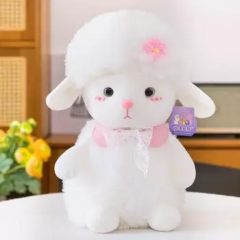 Cute Flower Lace Bow Scarf Plush Cartoon Lamb Doll Gift For Kids Collectors And Pink,25cm