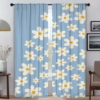 Cute Flowers Window Curtain for Room 2 Panel Kitchen Curtains Tulle for Bedroom Home Interior Curtains Shades Partition Living W50xH70cmx2pcs-CL