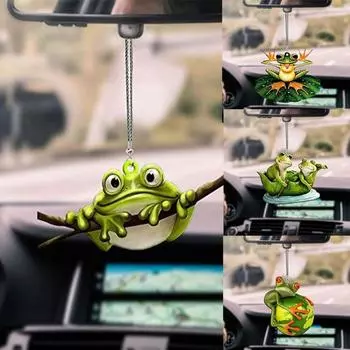 Cute Frog Car Pendant Small Acrylic Flat Ornaments Creative Green Frog Pendant Car Accessories style 8