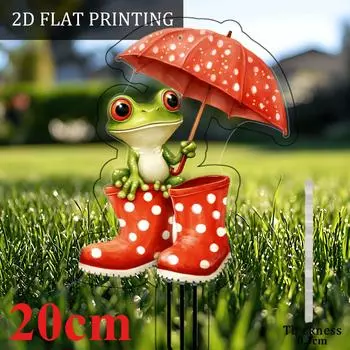 Cute frog with red umbrella, 2D flat acrylic, decoration, suitable for garden, flower pot, gift, Christmas, Halloween 20cm