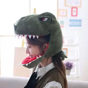 Cute Funny Headgear Men Women Children Plush Hat Pros Hat Dinosaur Head Hat Cosplay Cap зелёный
