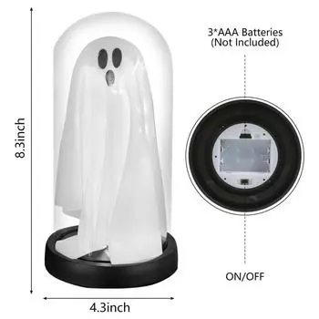 Cute Ghost Halloween Lamp Light Up Ghost in Glass Cloche Props Halloween Decoration Lights Mantel Tabletop Decor