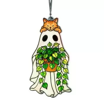 Cute Ghost Sun Catcher Ornament with Lanyard Easy to Hang Stained Glass Suncatcher Gothic Window Hanging Decoration S B