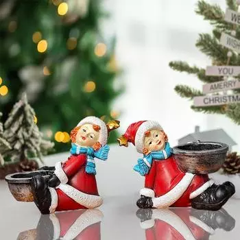 Cute Girl Christmas Candlestick Decoration, Winter Statues, Party Decorations, Birthday, Home Living Room Decoration Accessories