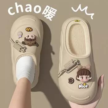 Cute Girl Eva Warm Winter Women Slippers 2024 Home Cotton Shoes Sweet Women s Slippers For Home 36-37 чёрный