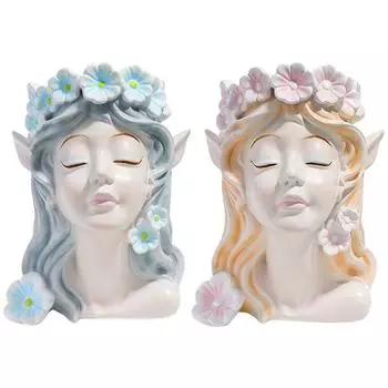 Cute Girl Flower Vase Resin Fairy Girl Flower Pot Nordic Outdoor Garden Ornament Blue