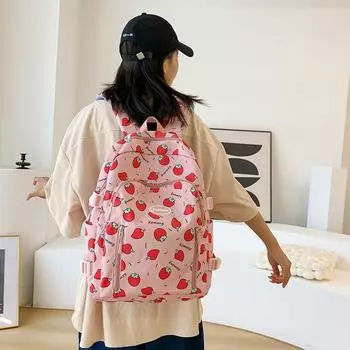 Милый рюкзак для девочек с сердечками и принтом клубники, легкий, для кампуса, для студентов средней школы, водонепроницаемый, модный, модный, для студентов