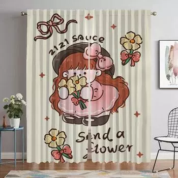 Cute Girl Kitchen Curtains 2 Pieces Partition Elegant Room Curtains for Camera Tulle for Bedroom Halloween Decoration Shades W50xH70cmx2pcs-CL