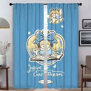 Cute Girl Modern Living Room Curtains 2 Pieces Window Curtain for Room 2 Panel Home Interior Curtains Tulle for Bedroom Shades W50xH70cmx2pcs-CL