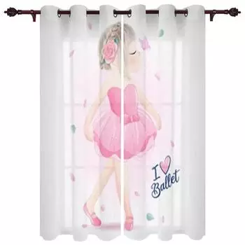 Cute Girl with Ballerina Dance Window Curtain for Kids Room Home Blinds Curtains for LivingRoom Bedroom Drapes 2pcs Grommet Top 100W130H(CM)40x51in&rod pocket