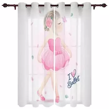 Cute Girl with Ballerina Dance Window Curtain for Kids Room Home Blinds Curtains for LivingRoom Bedroom Drapes 2pcs Grommet Top 100W130H(CM)40x51in&rod pocket