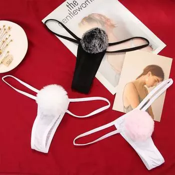 Cute Girls Fur Ball Women Cosplay Women Panties G-String Thong Bikini T-Back