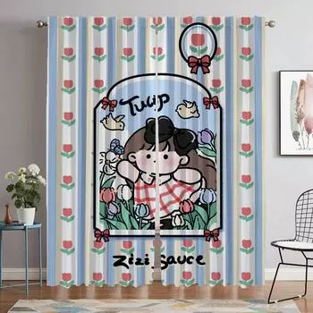 Cute Girls Partition Blackout Curtain for Room 2 Panel Elegant Room Curtains Shades Tulle for Bedroom Home Interior Curtains W50xH70cmx2pcs-CL