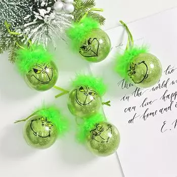 Cute Green Elf Christmas Tree Ornaments Xmas Balls & Fuzzy Hair Christmas Decor