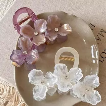 Cute Hairpin Flower Hair Claw Large Shark Clip Rhinestone Hair Clip Personalized Girl