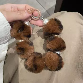 Cute Hairy Leopard Print Mobile Phone Lanyard Wrist Strap Lady Hand-Held Chain Short Anti-Lost Cell Phone Keychain Pendant