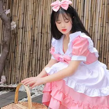 Cute Halloween Lolita Pink Cat Claw Bow Skirt - Alice in Wonderland Maid Style M