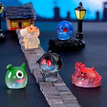 Cute Halloween Monster Crystal Ball Ornament Resin Home Desktop Mini Miniature Figurines Miniature Landscape Home Decoration