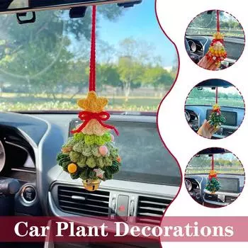 Cute Handmade Knitted Christmas Tree Rearview Mirror Charm Auto Pendant Decoration Ornaments Interior Accessories Crochet R9H4
