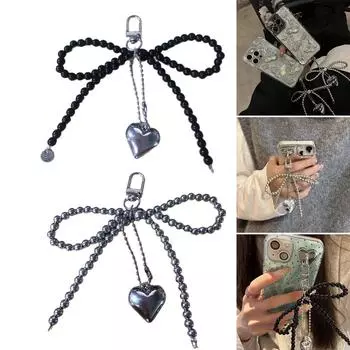 Милый брелок с бисером и бантом в форме сердца, подвеска для сумки, телефона, женский рюкзак, подвеска, милое подвесное украшение серебряный