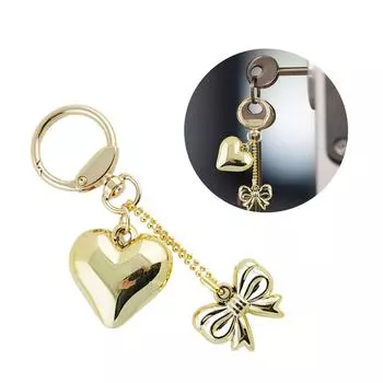 Cute Heart Keychain Pendant Metal Keyring Charm Bowknot Key Ornament Metal Material Bag Pendant Perfect Gift for Women разноцветный
