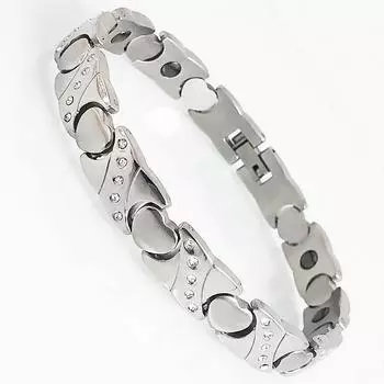 Cute Heart Shape Hematite CZ Bracelet for Men Women 9MM 316L Stainless Steel Magnetic Therapy Chain Bracelets Gifts for Couples 18.5CM