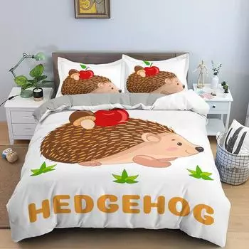 Cute Hedgehog Duvet Cover 3D Cartoon Animal Bedding Set King Full Queen Size Microfiber 3PCS Comforter Cover With Pillowcases EU Single(135x200cm)