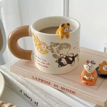 Cute High-value Kitten Mug, 450ml Breakfast Milk Coffee Cup Student Dormitory Ceramic Drinking Cups Gift Drinkware 450ml