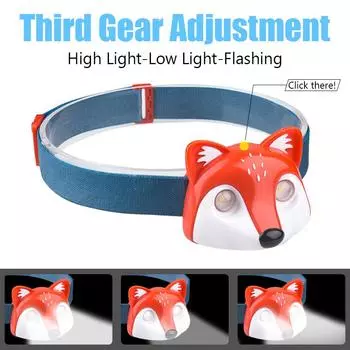 Cute Kids Fox LED Headlamps Rechargeable Headlight with 3 Modes Waterproof Head Torch Portable Lantern for Outdoor Camping Trips