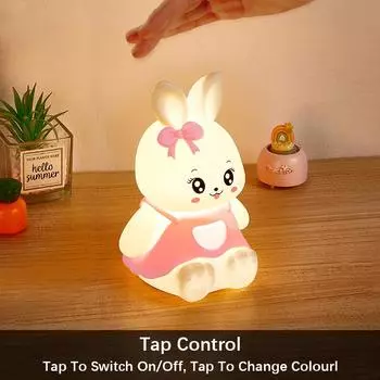Cute Kids Night Lights 5 Colour Changing LED Silicone Rabbit Lamp with Battery,for Christmas Nursery Children Baby Home Decor