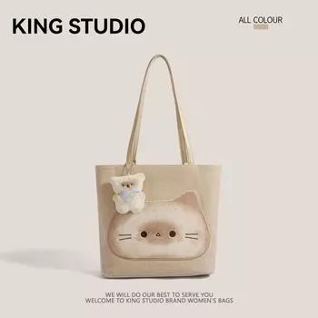 Cute Kitten Toast Tote Bag Women 2025 New Cartoon Funny Backpack Large Capacity Commuter Shoulder Bag Toast