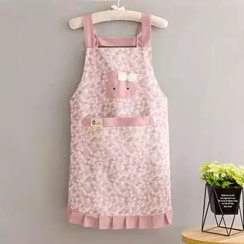 Cute Korean Style Anti-Oil Breathable Cotton Apron For Women Kitchen Cooking Apron Chef Cooking Baking Cleaning Restaurant OneSize