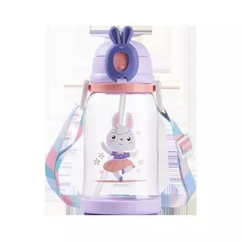 Cute large capacity plastic water cup with straw for male and female students leak-proof portable cup outdoor crossbody space cup 600ml