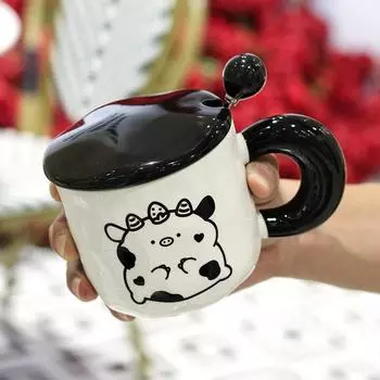 Cute Little Animal Mug with Lid Spoon Ceramic Cup for Girls Souvenir Water Cup Commemorative Birthday Gift 401-500ml