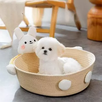 Милый маленький медведь, летняя дышащая хлопковая веревочная будка для маленьких и средних собак и кошек, четырехсезонный веревочный коврик для собак, будка для кошек, будка для домашних животных S:33*29*11CM