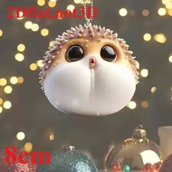 Cute little blowfish, 2D flat acrylic, decoration, suitable for car pendant, keychain, gift, Christmas, Halloween 8cm