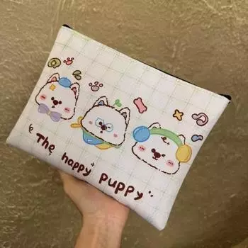 Cute Little Dog Cosmetic Bag Happy Puppy Canvas Makeup Storage Bag Large Capacity Storage Pouch Travel Toiletry Bag one size