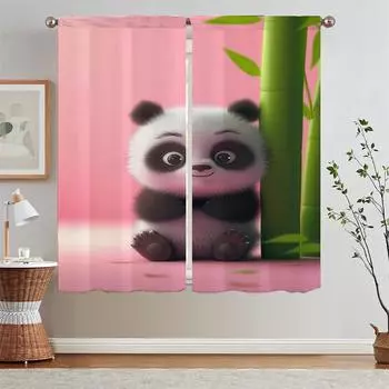 Cute Little Panda Living Room Curtain Tiebacks Kitchen Curtains for Doors Blackout Curtains Salon 2 Pieces Curls Partition Blind W50xH70cmx2pcs-CL